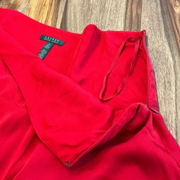 Lauren Ralph Lauren‎ Red Silk Blend Layered Ruffle Flare Skirt Size 14 - Picture 7 of 9